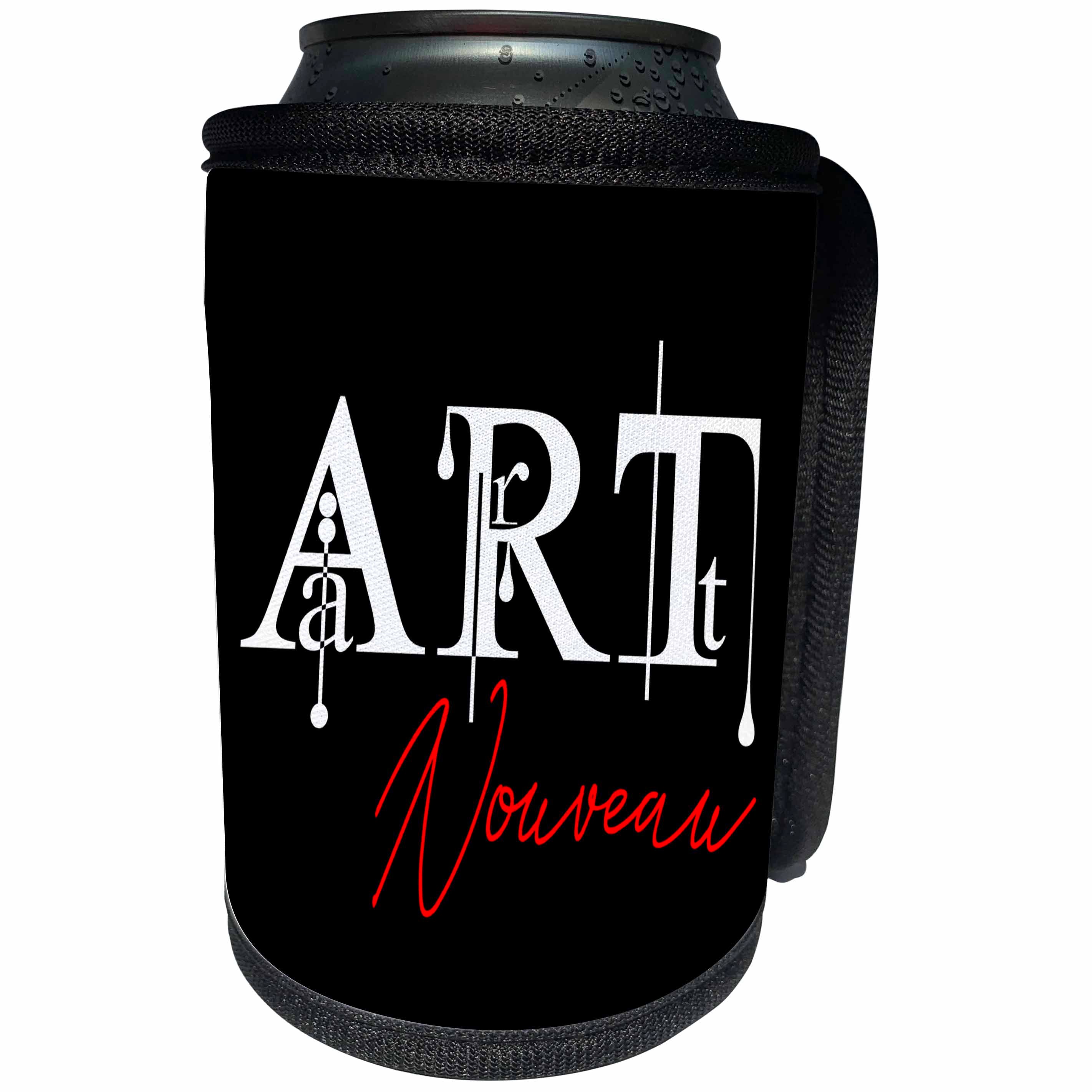 3dRose Alexis Design - Art - Imposing white and red text Art Nouveau on black background - Can Cooler Bottle Wrap (cc_286482)
