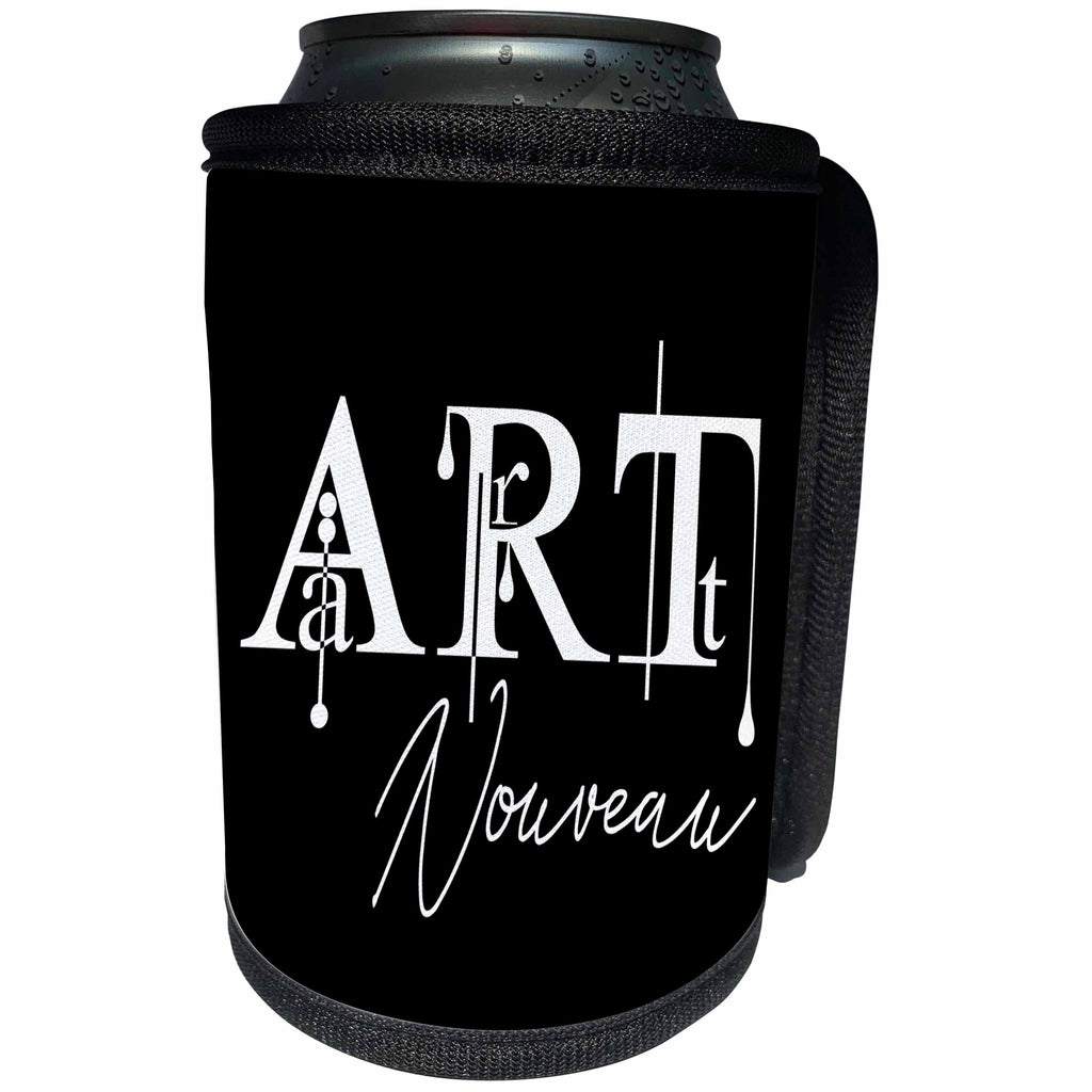 3dRose Alexis Design - Art - Stunning stylish white text Art Nouveau on black background - Can Cooler Bottle Wrap (cc_286483)
