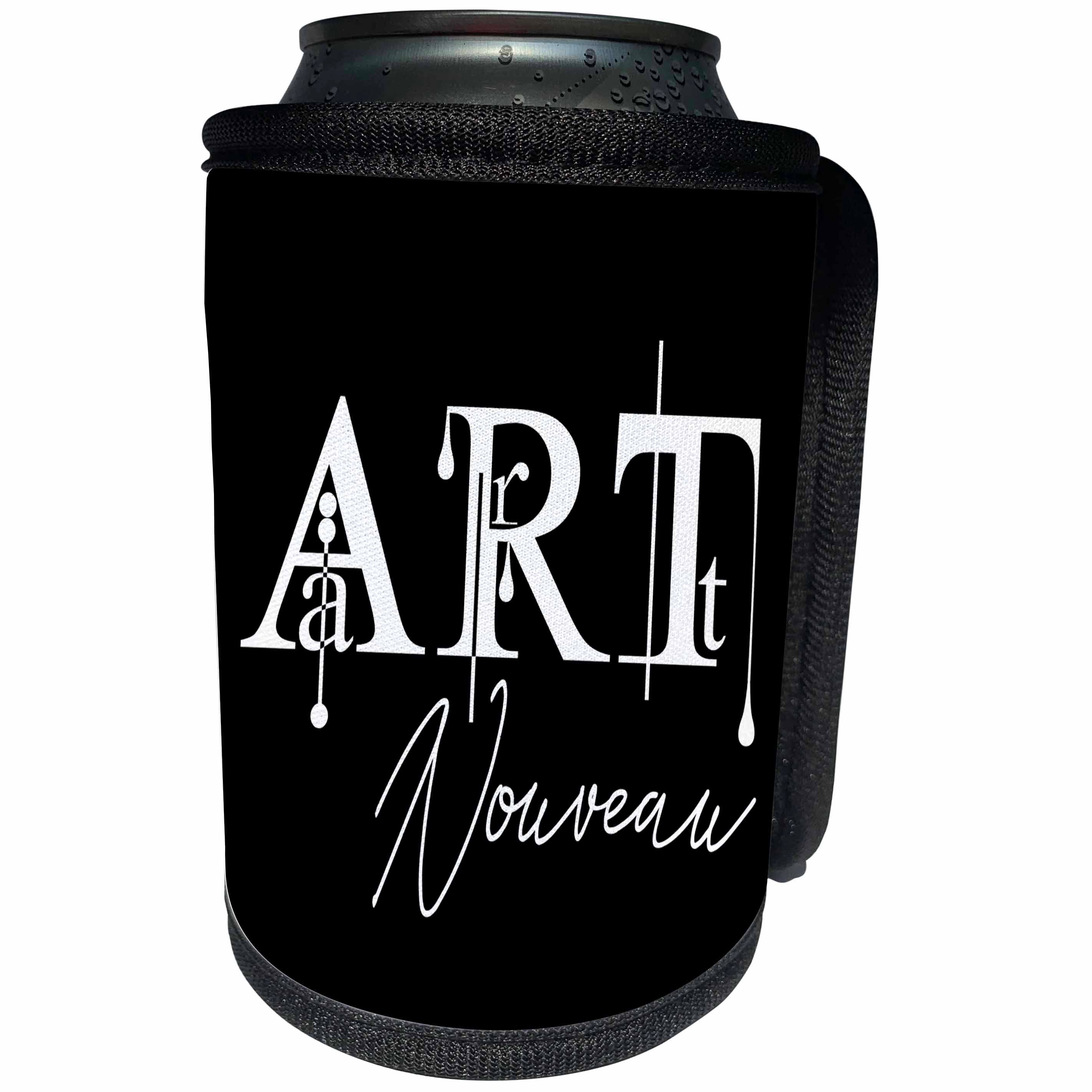 3dRose Alexis Design - Art - Stunning stylish white text Art Nouveau on black background - Can Cooler Bottle Wrap (cc_286483)