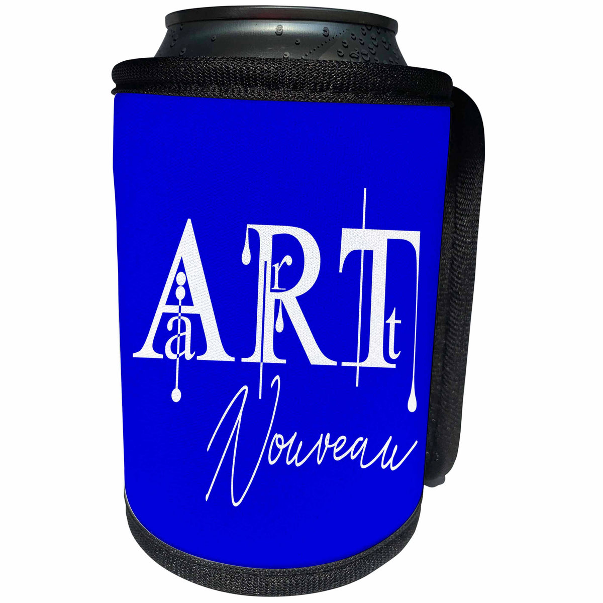 3dRose Alexis Design - Art - Luxurious fancy white text Art Nouveau against the blue background - Can Cooler Bottle Wrap (cc_286485)