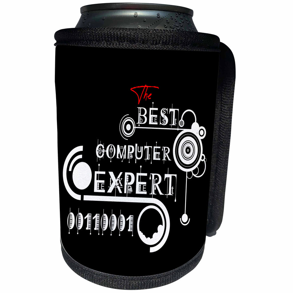 3dRose Alexis Design - Best Professional Ever - Decorative text The Best Computer Expert, modern shapes on black - Can Cooler Bottle Wrap (cc_286486)