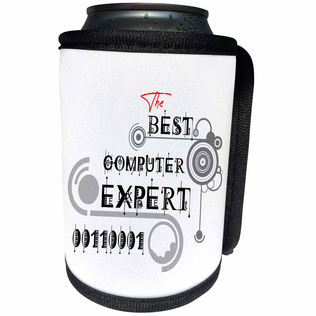 3dRose Alexis Design - Best Professional Ever - Impressive text The Best Computer Expert, geometry shapes on white - Can Cooler Bottle Wrap (cc_286488)
