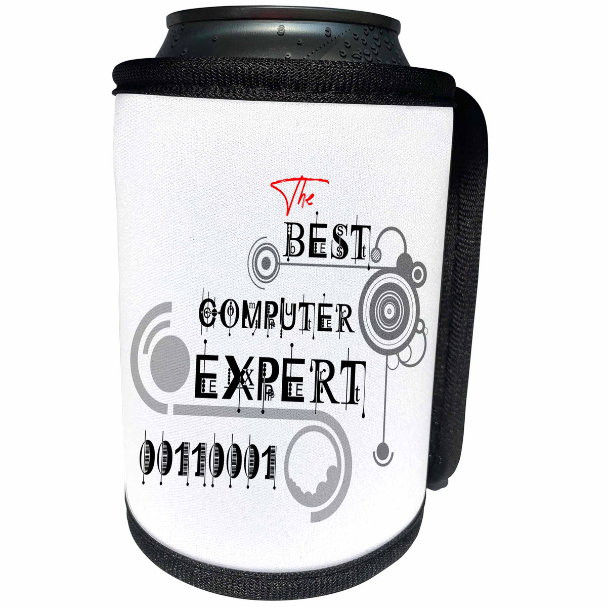 3dRose Alexis Design - Best Professional Ever - Impressive text The Best Computer Expert, geometry shapes on white - Can Cooler Bottle Wrap (cc_286488)