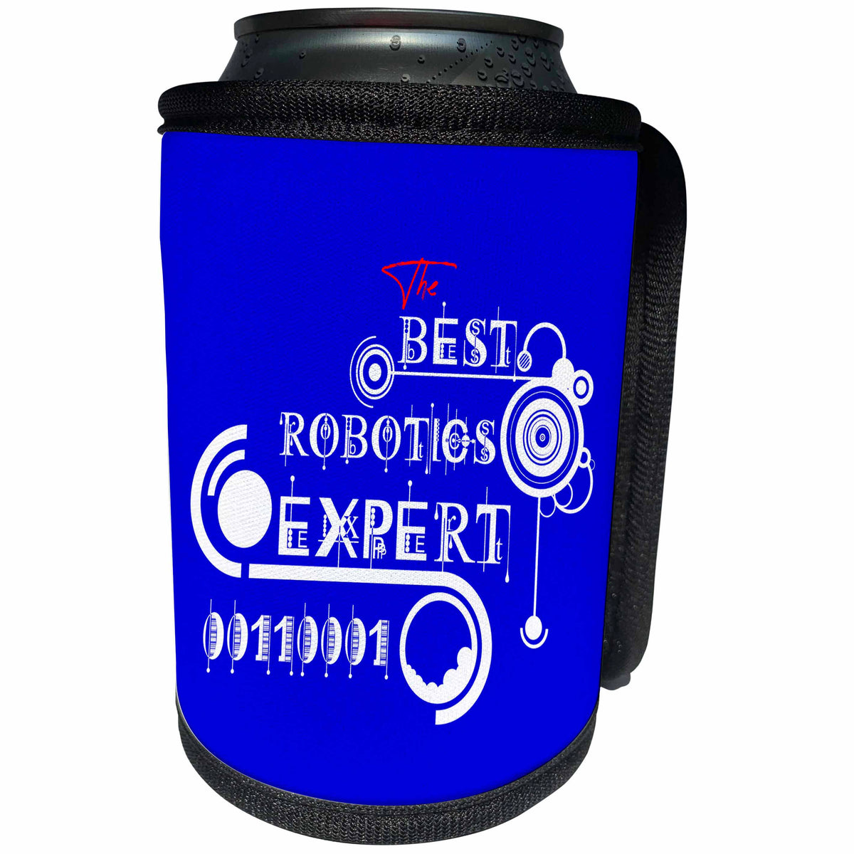 3dRose Alexis Design - Best Professional Ever - Beautiful white text The Best Robotics Expert, modern shapes on blue - Can Cooler Bottle Wrap (cc_286490)