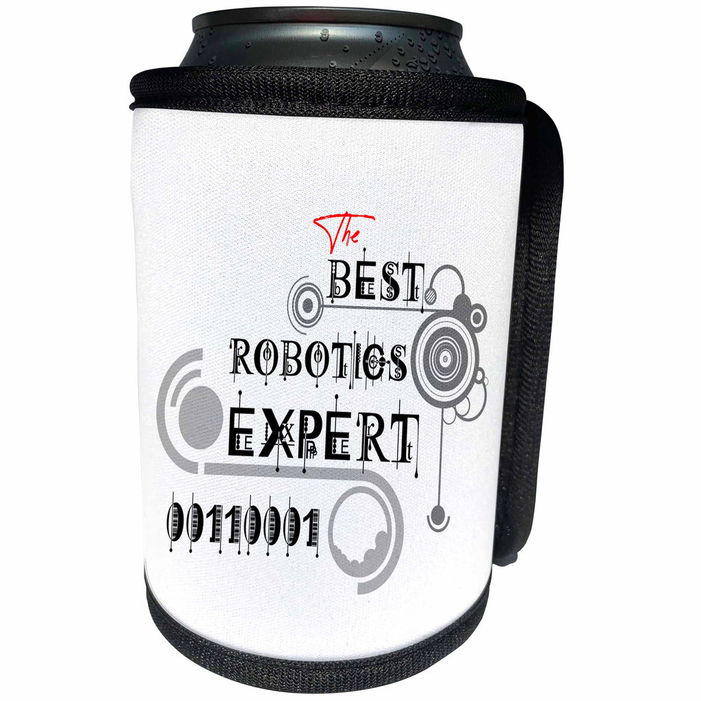3dRose Alexis Design - Best Professional Ever - Impressive text The Best Robotics Expert, geometry shapes on white - Can Cooler Bottle Wrap (cc_286491)