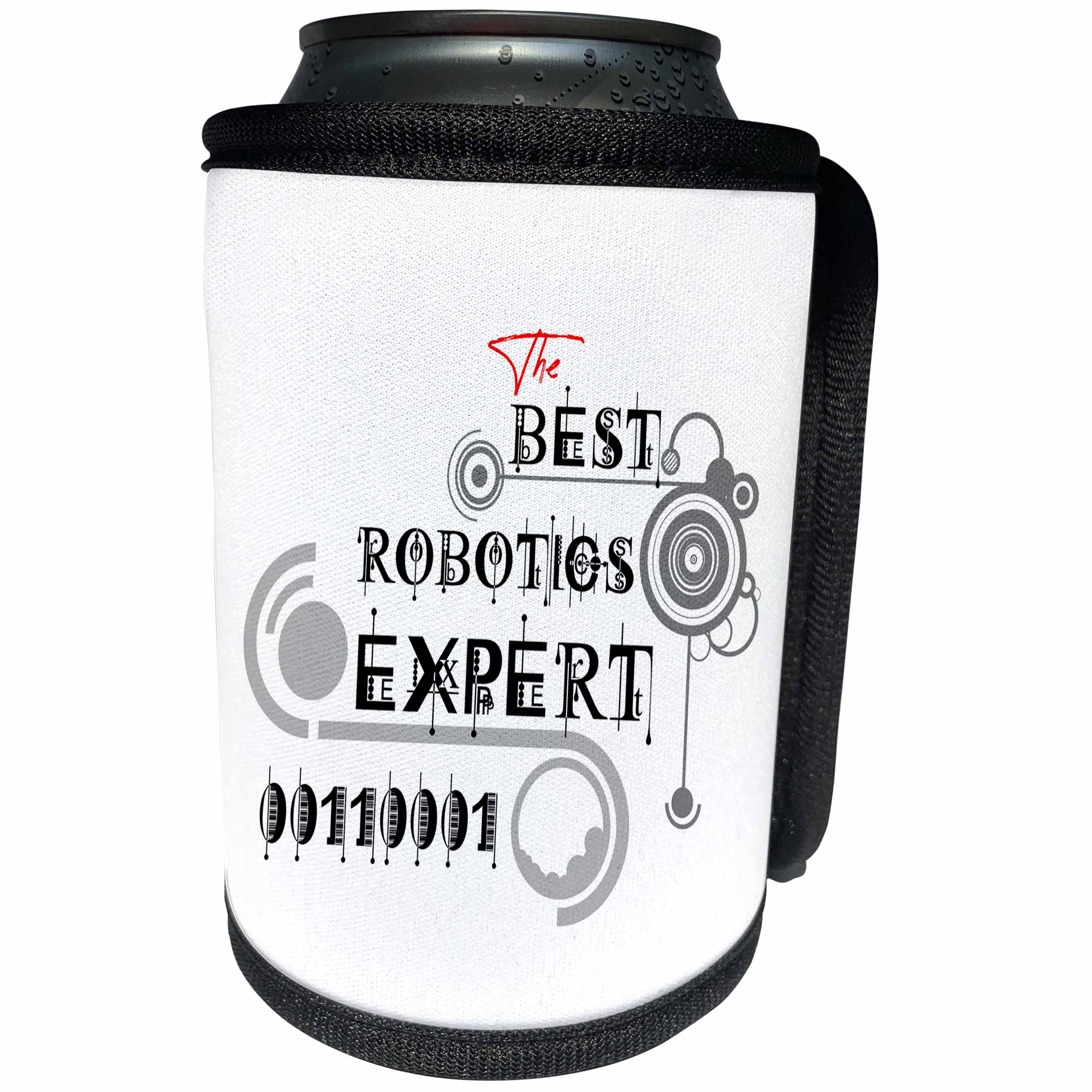 3dRose Alexis Design - Best Professional Ever - Impressive text The Best Robotics Expert, geometry shapes on white - Can Cooler Bottle Wrap (cc_286491)