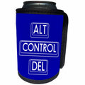3dRose Alexis Design - Funny Computer Keys - Drawings of computer keyboard keys Alt, Control, Del, white on blue - Can Cooler Bottle Wrap (cc_286493)
