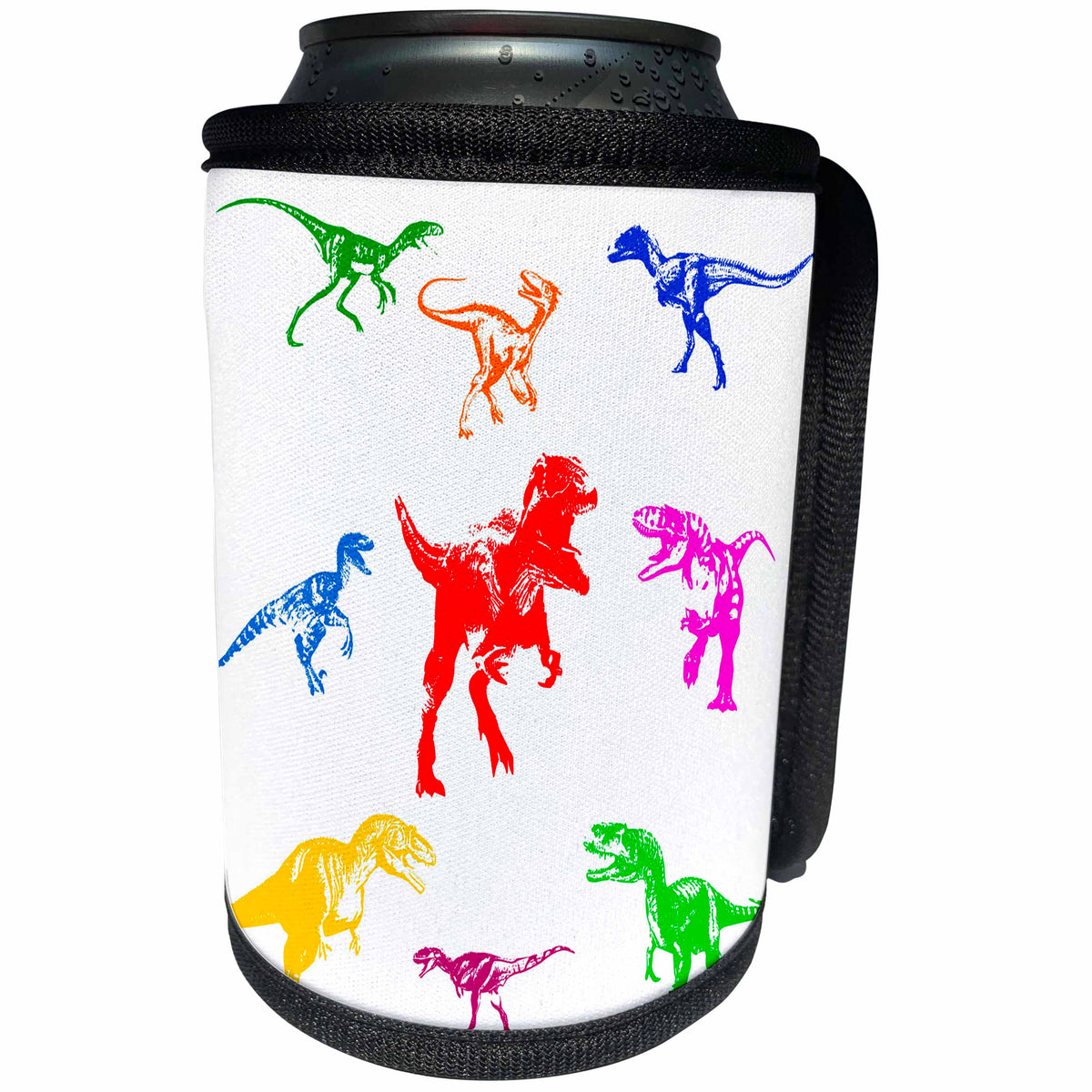 3dRose Alexis Design - Dinosaurs - Color predator dinosaurs. Tyrannosaurus Rex in the center, on white - Can Cooler Bottle Wrap (cc_286499)