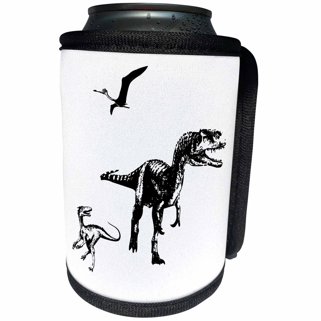 3dRose Alexis Design - Dinosaurs - Tyrannosaurus Rex, pterodactyl, small raptor dinosaurs on white - Can Cooler Bottle Wrap (cc_286500)