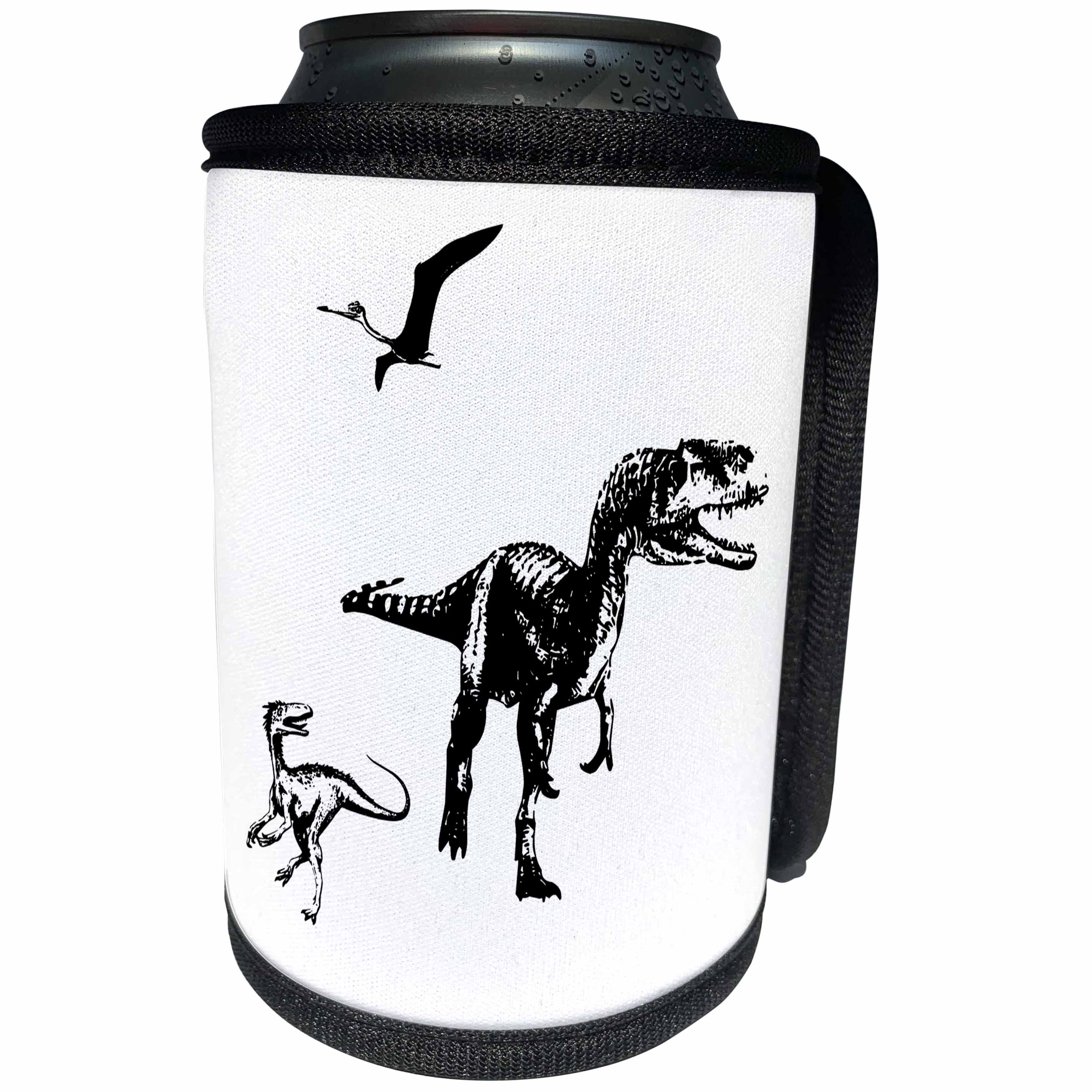 3dRose Alexis Design - Dinosaurs - Tyrannosaurus Rex, pterodactyl, small raptor dinosaurs on white - Can Cooler Bottle Wrap (cc_286500)