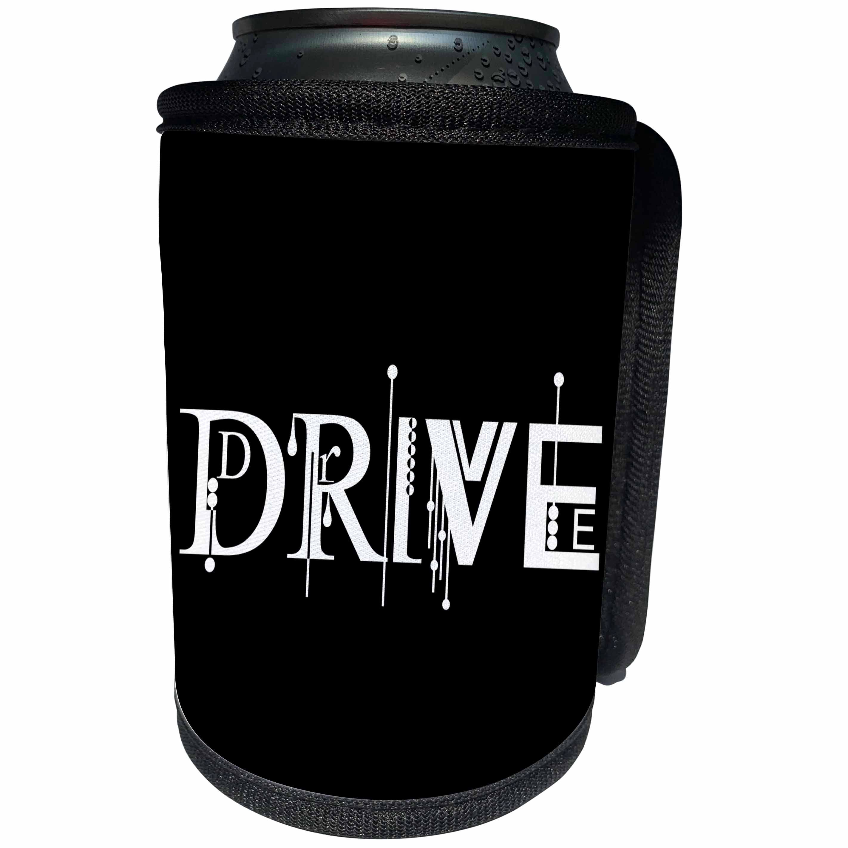 3dRose Alexis Design - Decorative Text - Decorative white text Drive against the black background - Can Cooler Bottle Wrap (cc_286504)