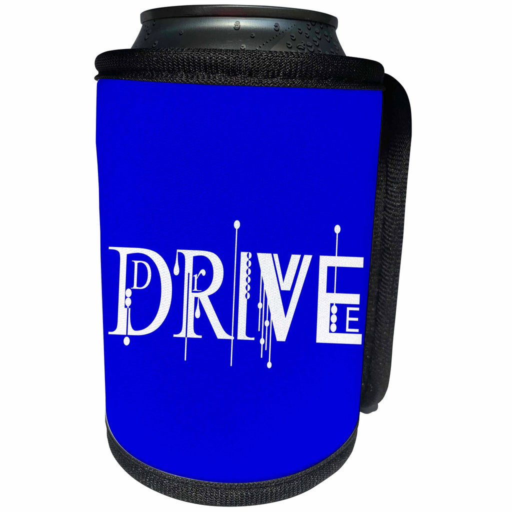 3dRose Alexis Design - Decorative Text - Elegant stylish white text Drive against the blue background - Can Cooler Bottle Wrap (cc_286505)