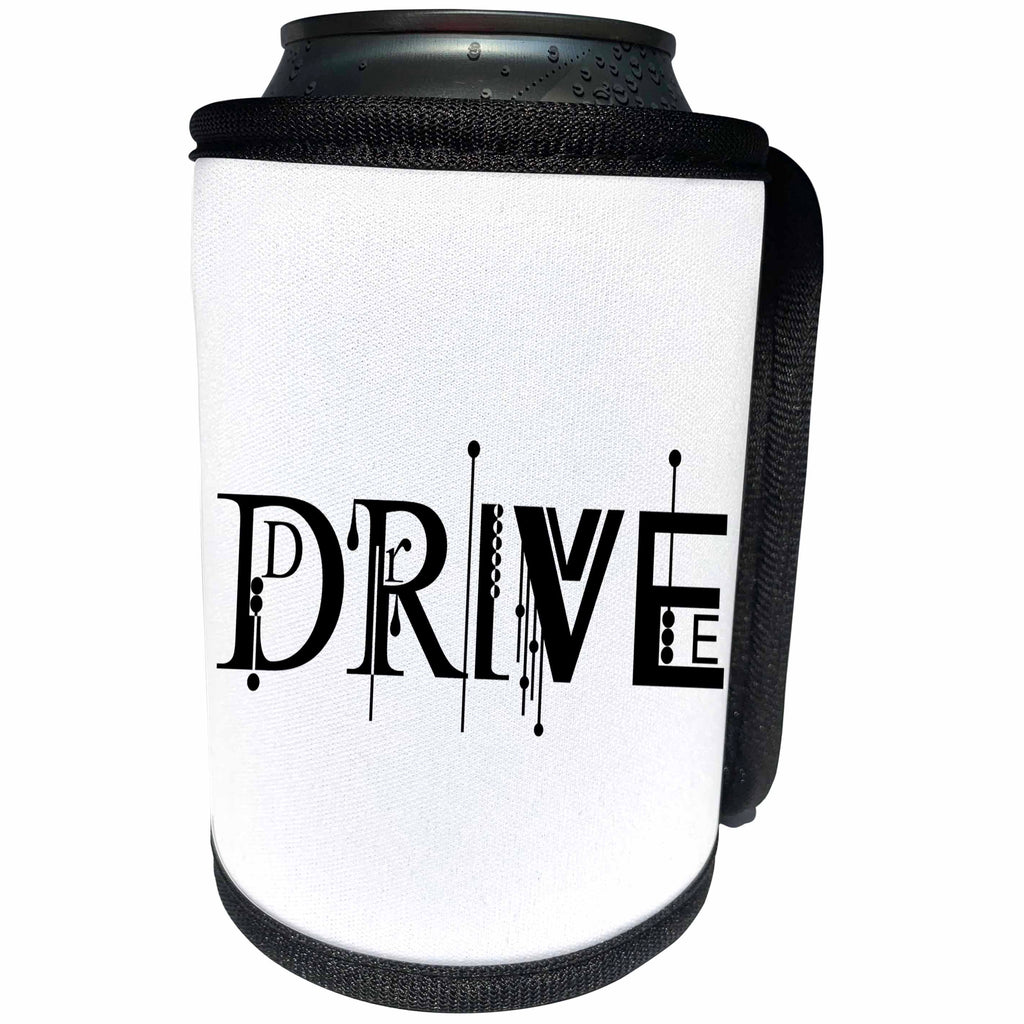 3dRose Alexis Design - Decorative Text - Luxurious chic black text Drive against the white background - Can Cooler Bottle Wrap (cc_286506)