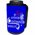 3dRose Alexis Design - Decorative Text - Enjoy Artistic Futuristic World modernist text composition on blue - Can Cooler Bottle Wrap (cc_286509)