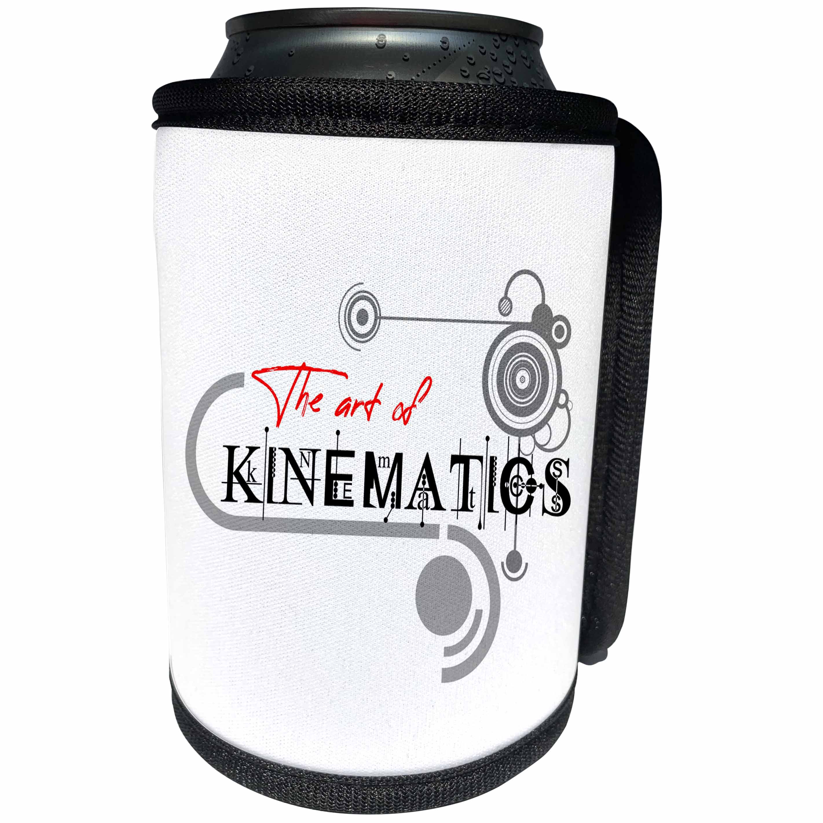 3dRose Alexis Design - Decorative Text - The Art Of Kinematics stylish black, grey modernist text on white - Can Cooler Bottle Wrap (cc_286513)