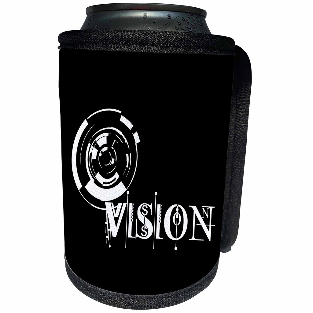 3dRose Alexis Design - Decorative Text - Vision minimalist futuristic geometry composition on black background - Can Cooler Bottle Wrap (cc_286516)