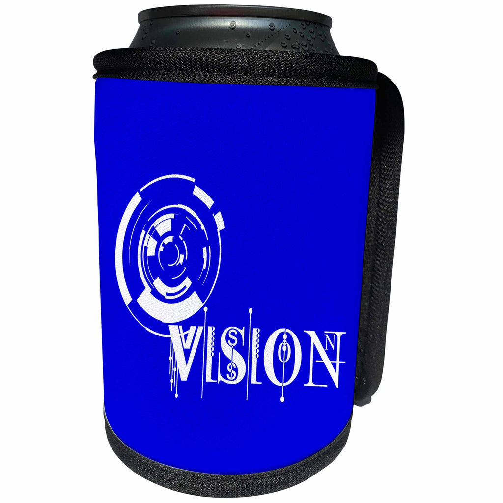 3dRose Alexis Design - Decorative Text - Vision beautiful futuristic geometry composition on blue background - Can Cooler Bottle Wrap (cc_286517)