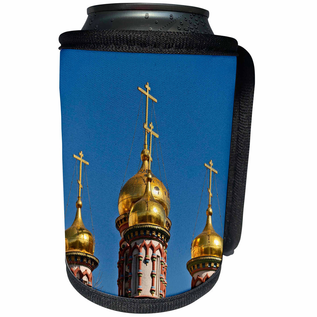 3dRose Alexis Photography - Architecture - Golden domes and crosses of an ancient Russian church, blue sky - Can Cooler Bottle Wrap (cc_286559)