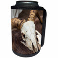 3dRose Alexis Photography - Objects Animal Skull - Goat skull on of white color on a brown animal hide. Large horns - Can Cooler Bottle Wrap (cc_286562)