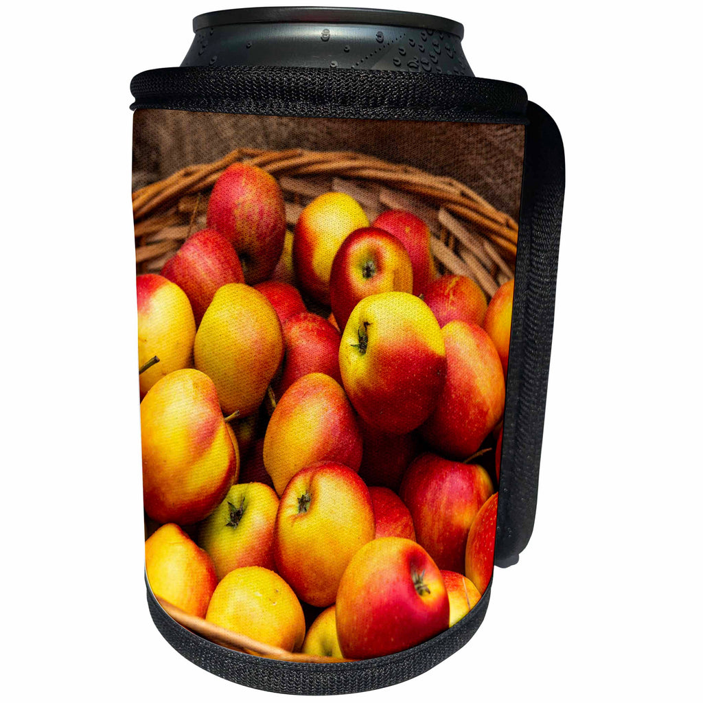 3dRose Alexis Photography - Food Apple - Red, yellow color apple fruits in a wicker basket. Healthy food - Can Cooler Bottle Wrap (cc_286608)