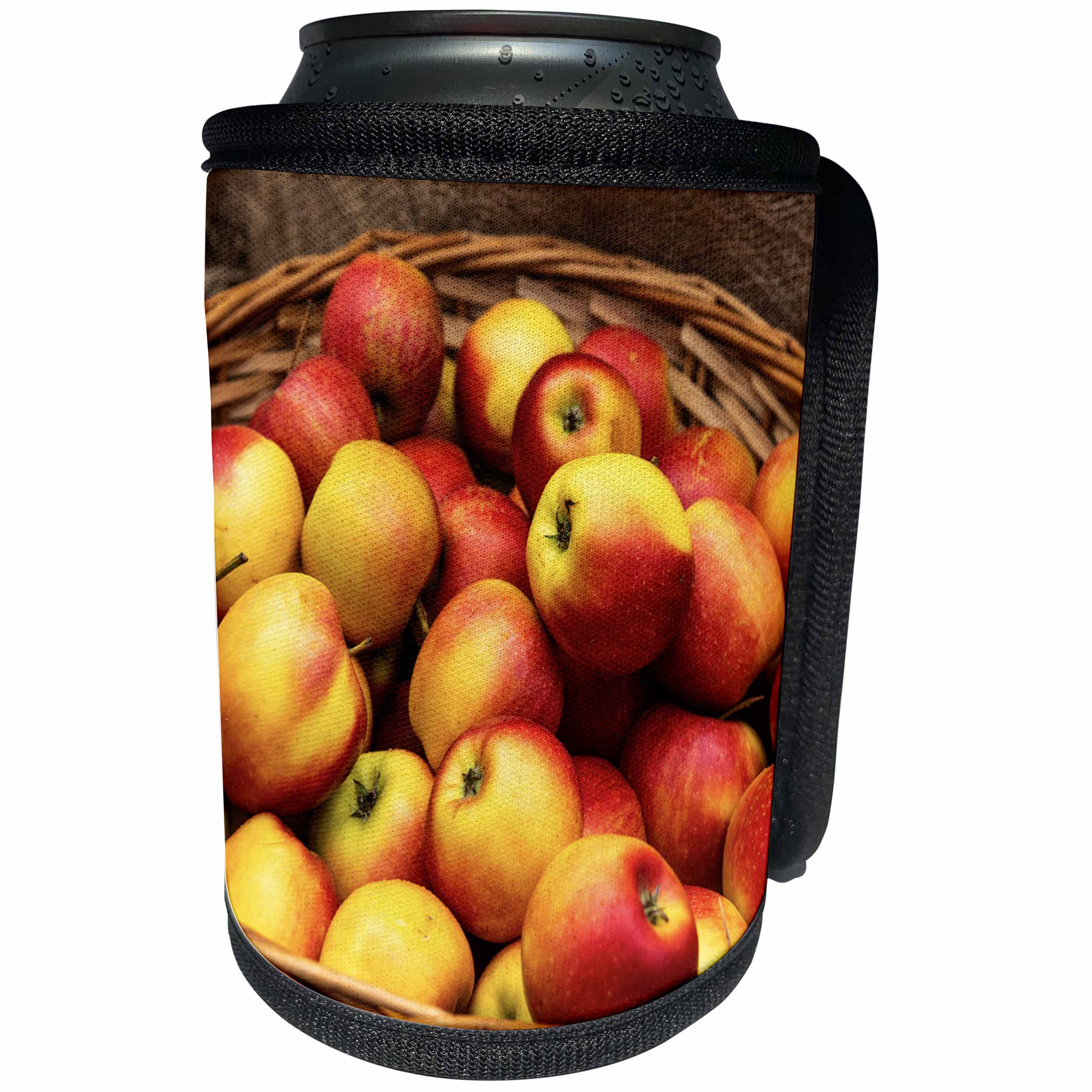 3dRose Alexis Photography - Food Apple - Red, yellow color apple fruits in a wicker basket. Healthy food - Can Cooler Bottle Wrap (cc_286608)