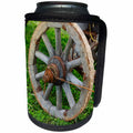 3dRose Alexis Photography - Objects - Grunge, rusty wooden wheel of an ancient cart on a green grass - Can Cooler Bottle Wrap (cc_286614)