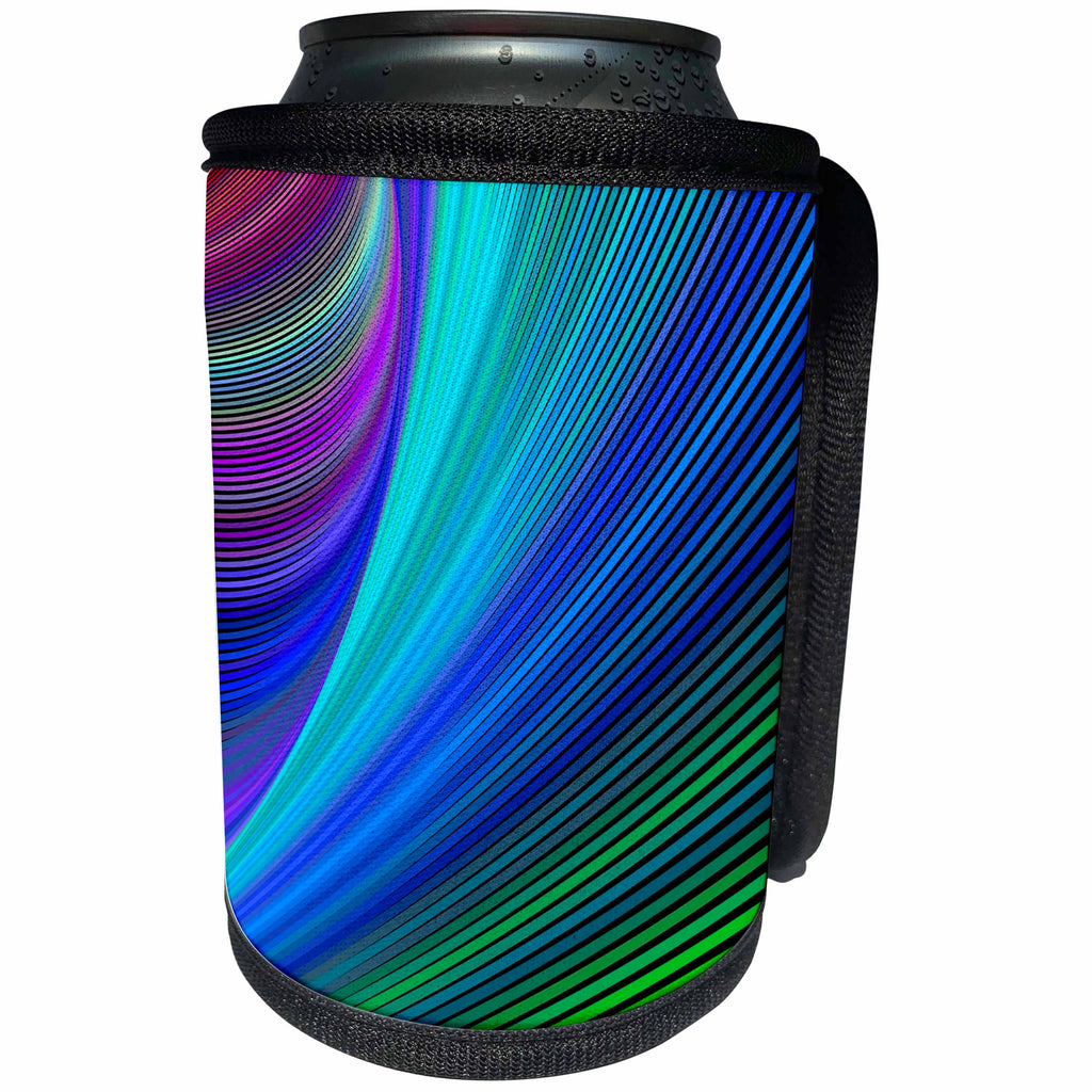 3dRose David Zydd - Colorful Abstract Designs - Surfing in a Magic Wave - Colorful curved stripe design - Can Cooler Bottle Wrap (cc_286791)