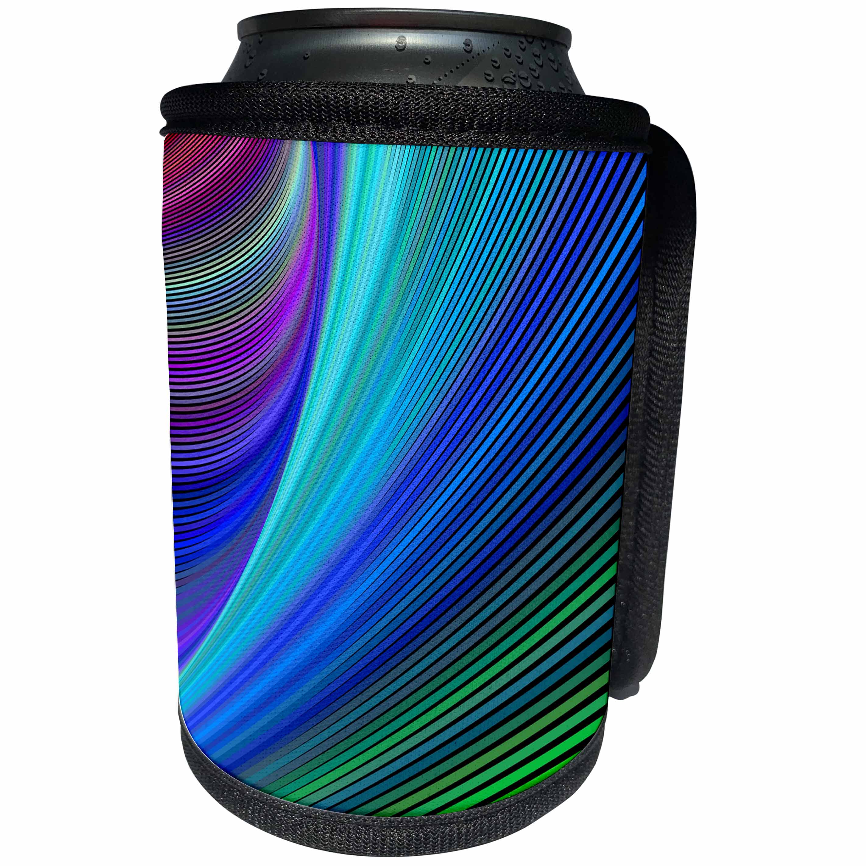 3dRose David Zydd - Colorful Abstract Designs - Surfing in a Magic Wave - Colorful curved stripe design - Can Cooler Bottle Wrap (cc_286791)