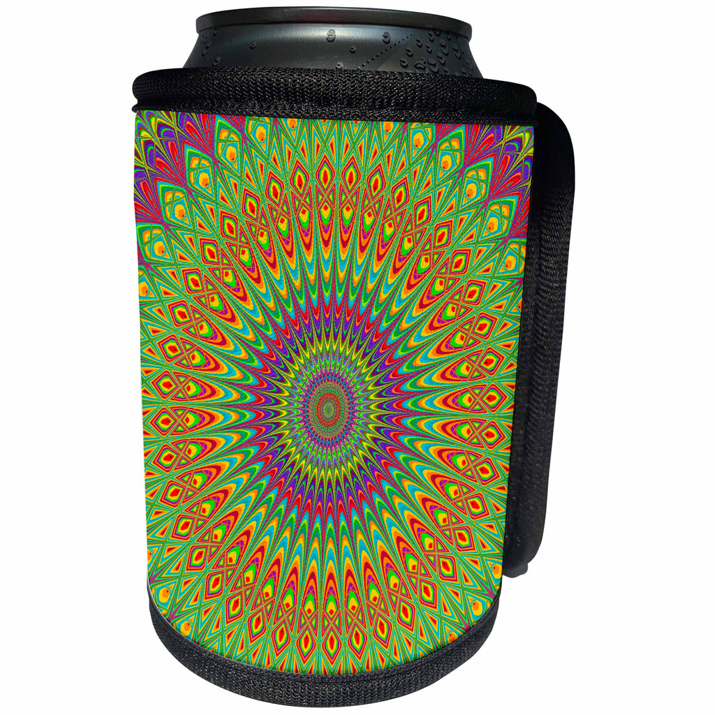 3dRose David Zydd - Star Mandalas - Happy Hippie Mandala - abstract circular bohemian pattern geometry - Can Cooler Bottle Wrap (cc_286816)