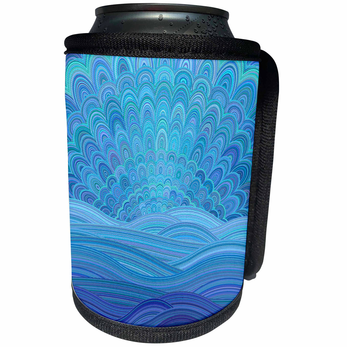 3dRose David Zydd - Landscape Art - Blue Mandala Sunset at the Ocean - abstract floral design - Can Cooler Bottle Wrap (cc_286864)