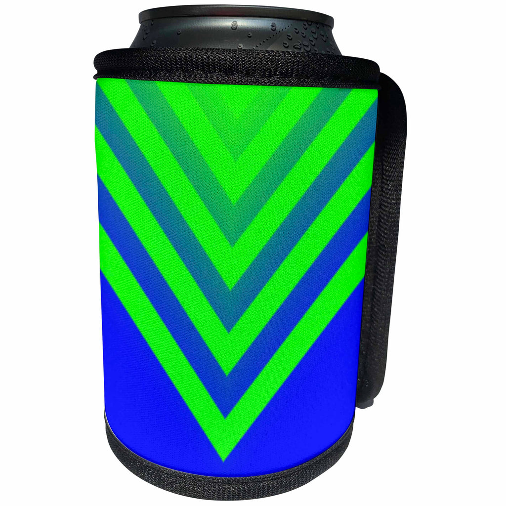 3dRose BlakCircleGirl - Design - Blue and Green Chevron - Design with chevron gradients in blue and green - Can Cooler Bottle Wrap (cc_286874)
