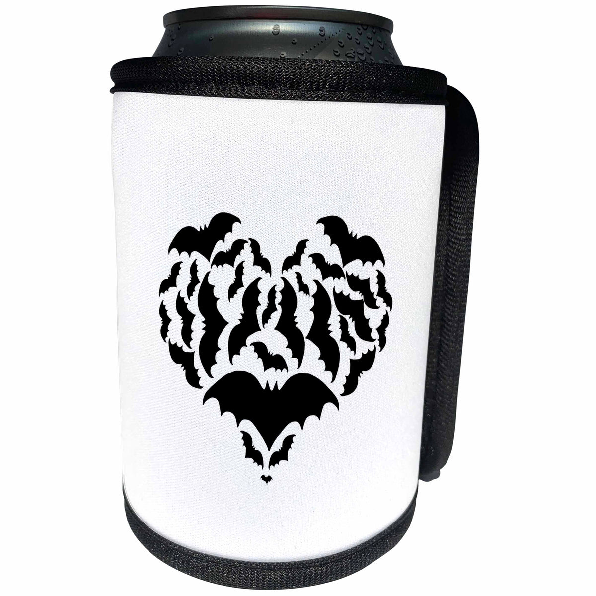 3dRose BlakCircleGirl - Halloween - Batty Love - Bat silhouettes in a heart shape - Can Cooler Bottle Wrap (cc_286878)