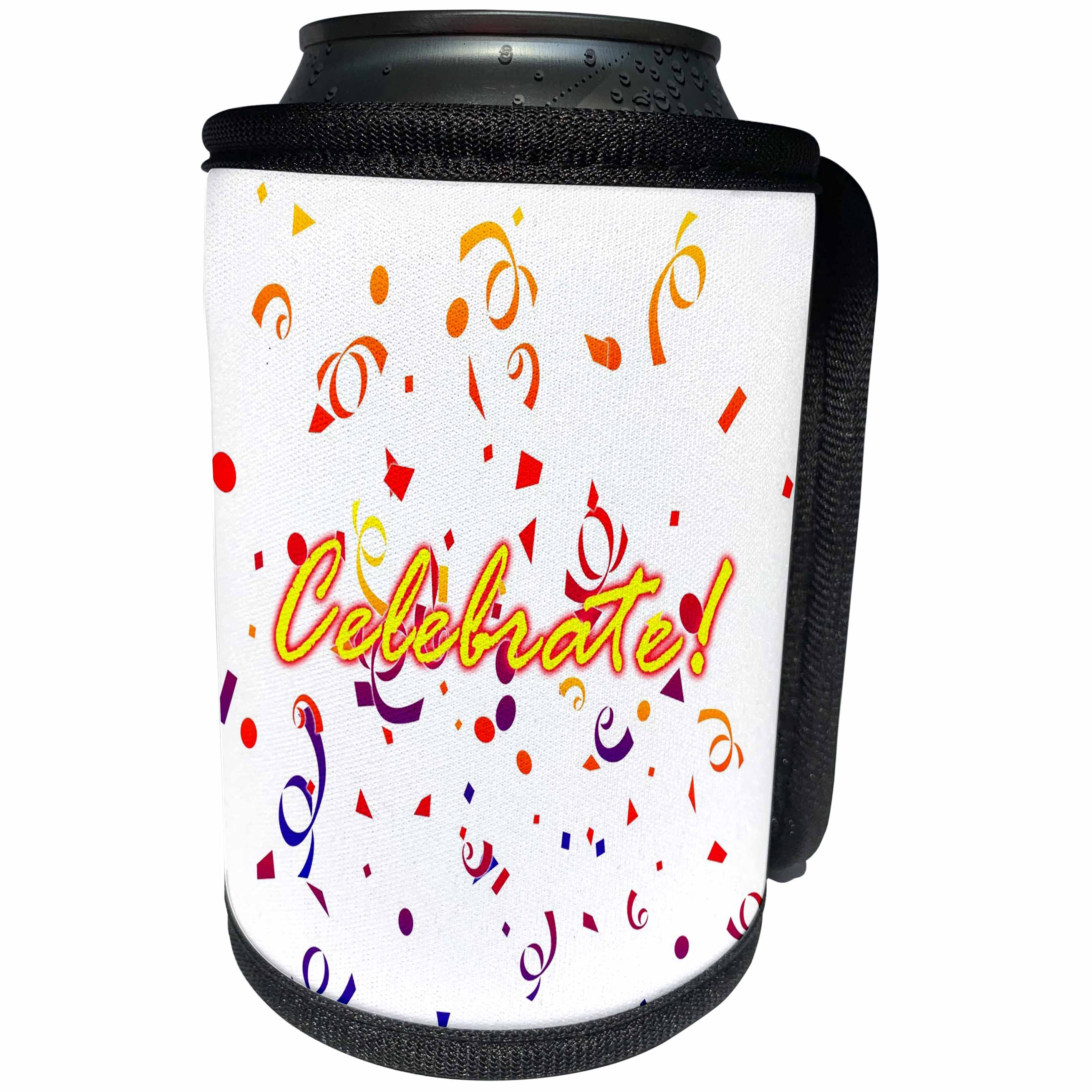 3dRose BlakCircleGirl - Occasions - Celebrate in White - Perfect fun design for birthdays announcements, congrats and more - Can Cooler Bottle Wrap (cc_286892)