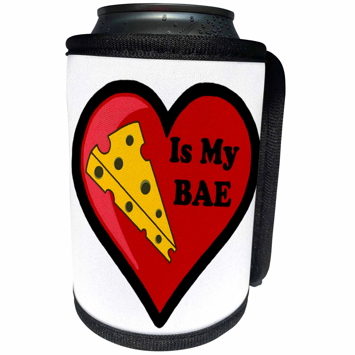3dRose BlakCircleGirl - Food - Cheese is my BAE - Cute heart with cheese is my BAE perfect for cheese lovers - Can Cooler Bottle Wrap (cc_286894)