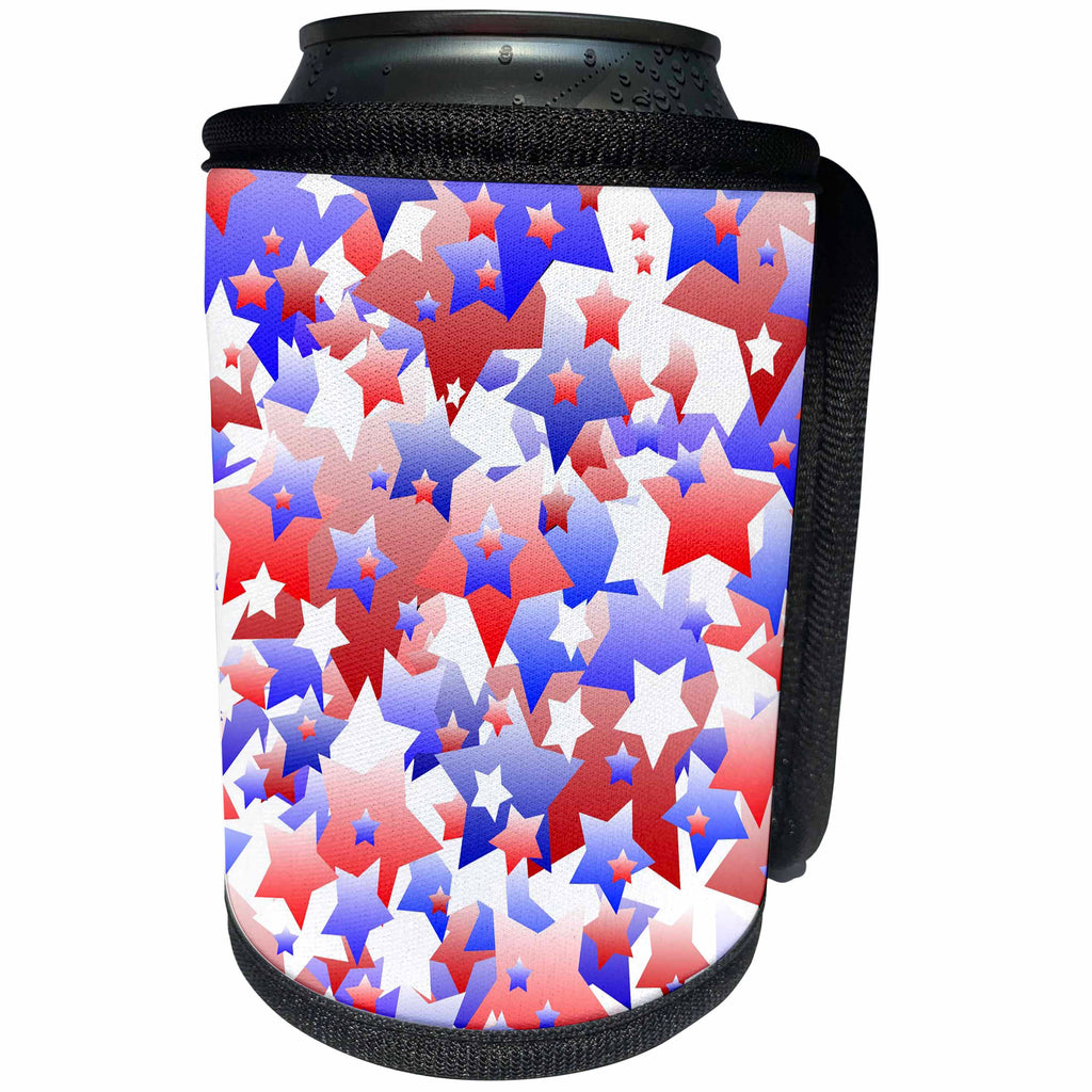 3dRose BlakCircleGirl - Holiday - Patriotic Stars - Fun stars pattern in red white and blue - Can Cooler Bottle Wrap (cc_286907)