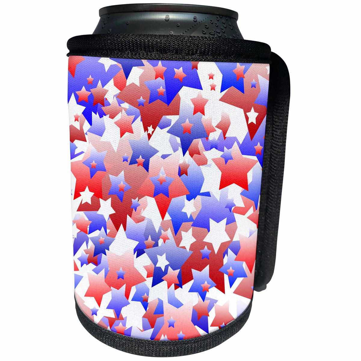 3dRose BlakCircleGirl - Holiday - Patriotic Stars - Fun stars pattern in red white and blue - Can Cooler Bottle Wrap (cc_286907)