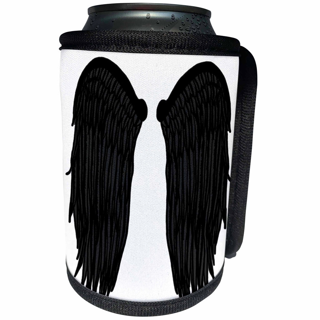 3dRose BlakCircleGirl - Art - Black Wings - Beautiful sketch of black feathered gothic wings - Can Cooler Bottle Wrap (cc_286921)