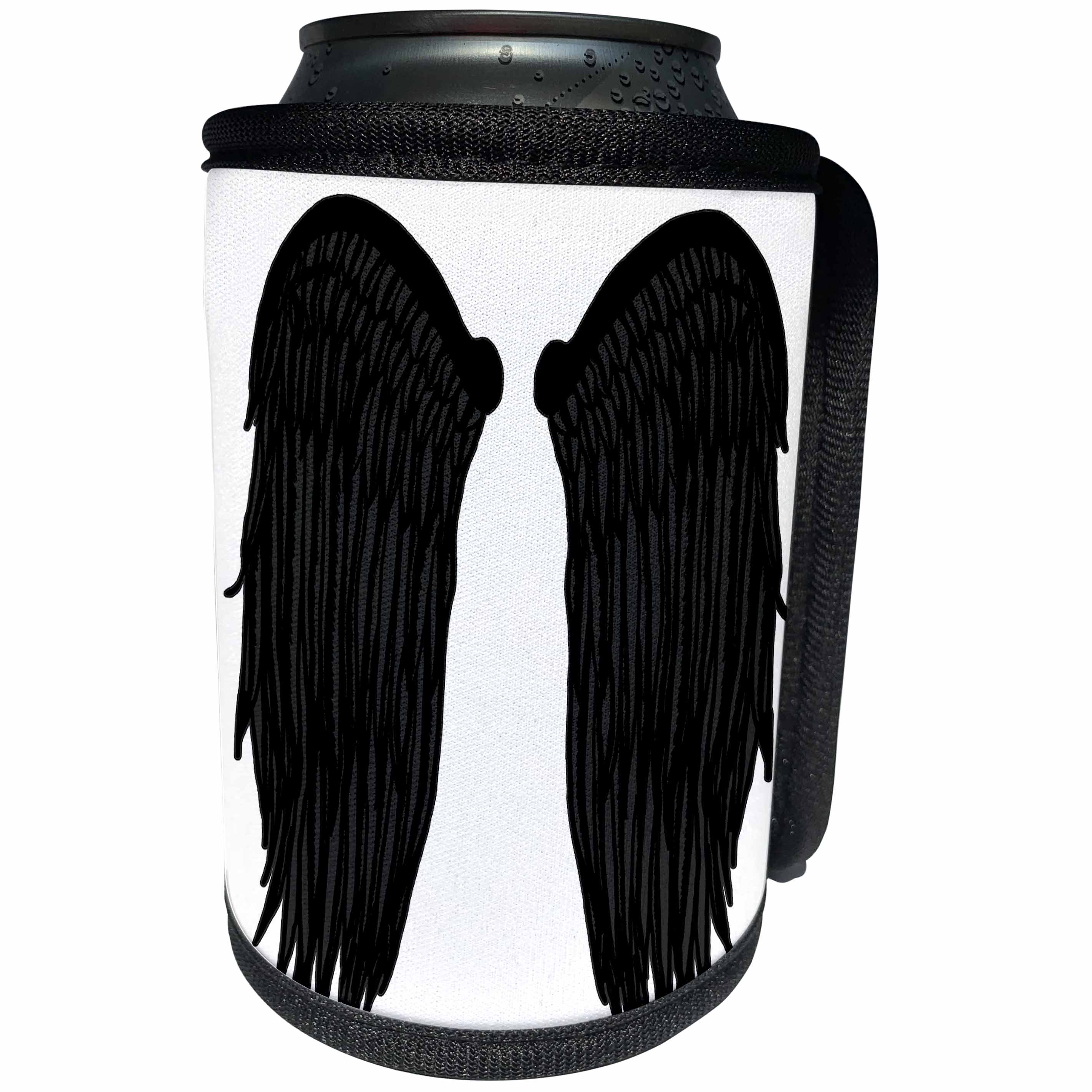 3dRose BlakCircleGirl - Art - Black Wings - Beautiful sketch of black feathered gothic wings - Can Cooler Bottle Wrap (cc_286921)