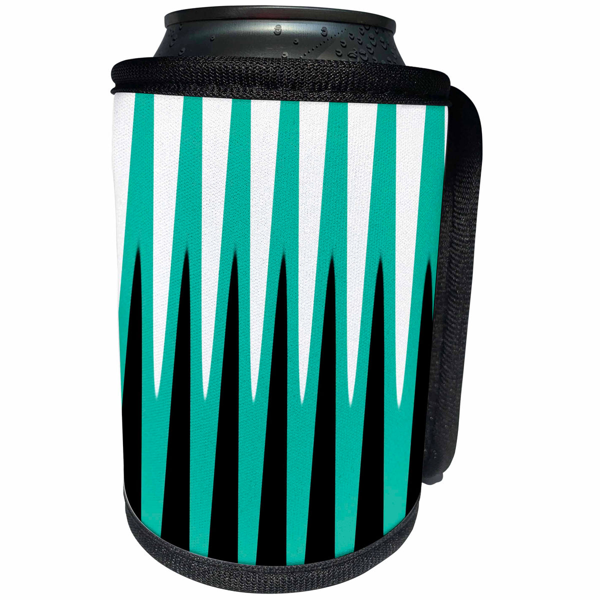 3dRose BlakCircleGirl - Design - Teal Wave - Cool retro teal black and white wavy asymmetrical design - Can Cooler Bottle Wrap (cc_286950)