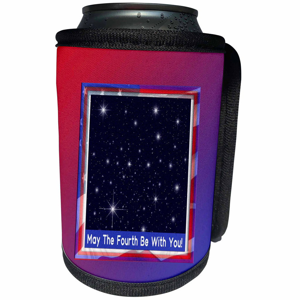 3dRose Beverly Turner Independence Day Design - Stars in Patriotic Frame, May the Fourth Be With You - Can Cooler Bottle Wrap (cc_286995)