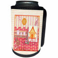 3dRose Beverly Turner Chinese New Year Design - 3 Pigs, Design Lines, Fans, Flower, Hut, Pink, Orange, Sign of the Pig - Can Cooler Bottle Wrap (cc_287000)