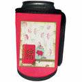 3dRose Beverly Turner Chinese New Year Design - Sign of the Pig, Fan Flower, Pink Pig on Dots, Bow, Gold Design Accent - Can Cooler Bottle Wrap (cc_287001)