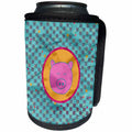 3dRose Beverly Turner Chinese New Year Design - Pink Pig Face in Circle, Scattered Sign of Pig Design, Aqua, Orange - Can Cooler Bottle Wrap (cc_287023)