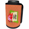 3dRose Beverly Turner Chinese New Year Design - Sign of the Pig, Big Pink Orange Pig, Green Bamboo Frame, Damask - Can Cooler Bottle Wrap (cc_287025)