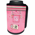 3dRose Beverly Turner Chinese New Year Design - Framed Pig, Sign of the Pig Tag, Flower Accents, Pink, Red - Can Cooler Bottle Wrap (cc_287026)