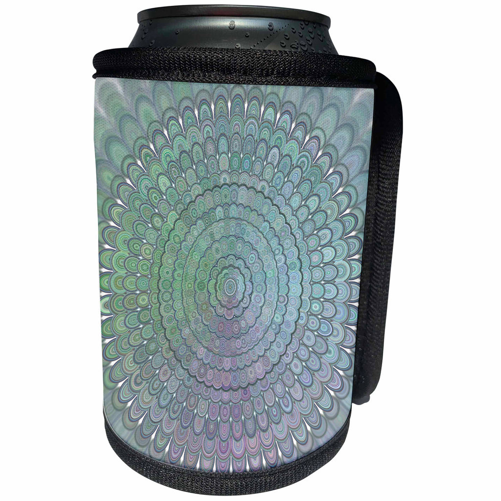 3dRose David Zydd - Floral Mandalas - Green Silver Flower Mandala - abstract floral graphic - Can Cooler Bottle Wrap (cc_287232)