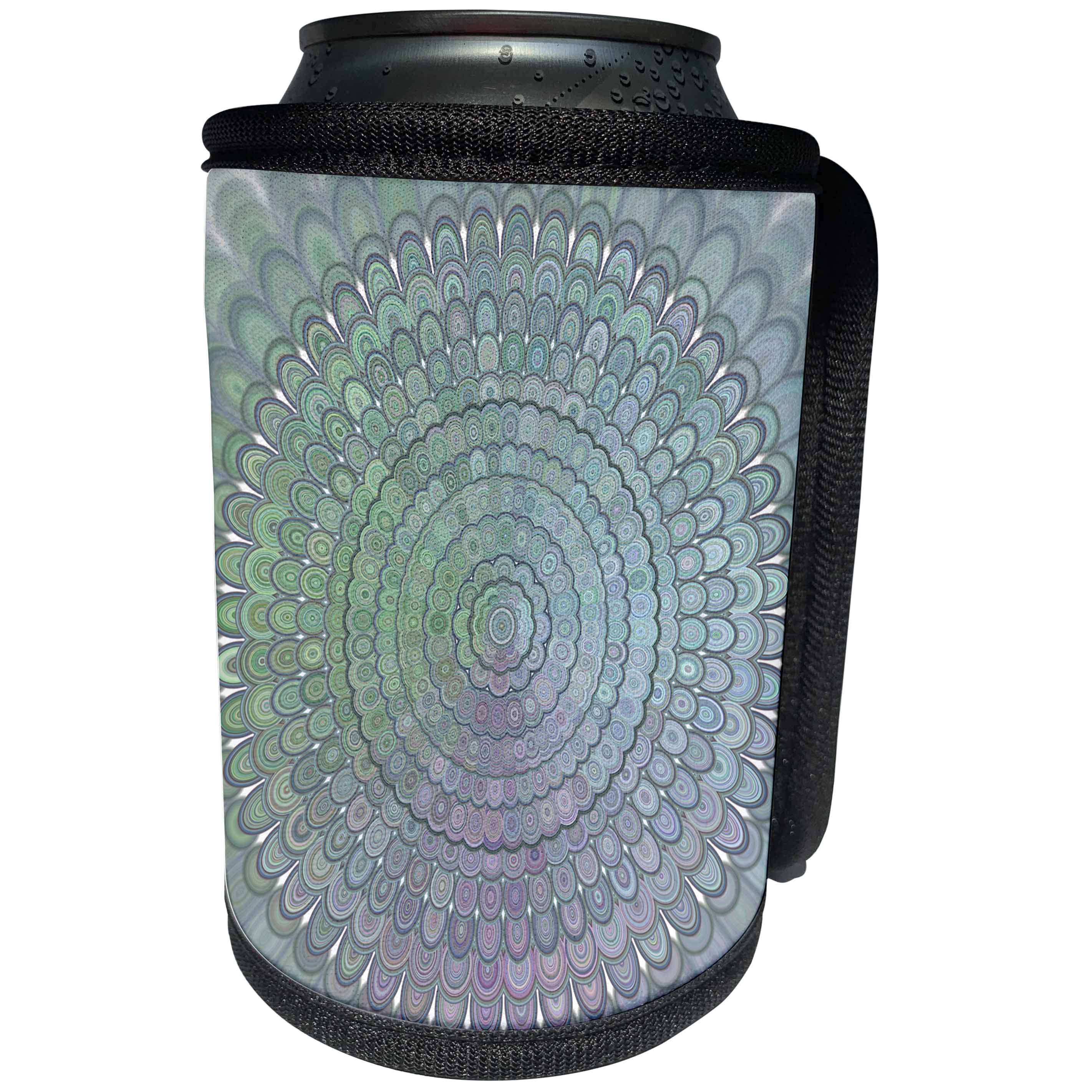 3dRose David Zydd - Floral Mandalas - Green Silver Flower Mandala - abstract floral graphic - Can Cooler Bottle Wrap (cc_287232)