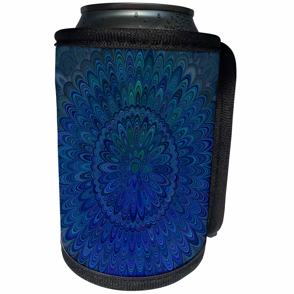 3dRose David Zydd - Floral Mandalas - Dark Blue Flower Circle - abstract floral mandala design - Can Cooler Bottle Wrap (cc_287233)