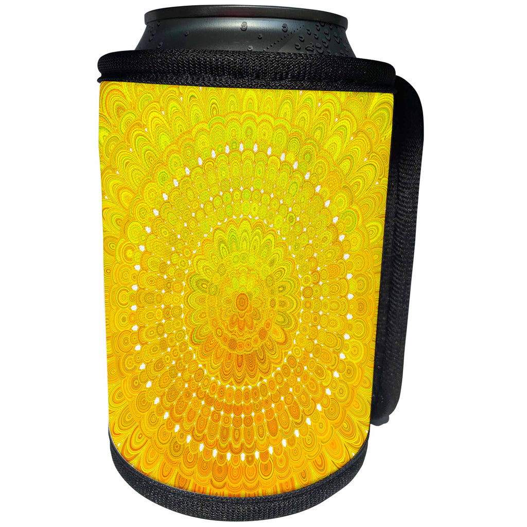 3dRose David Zydd - Floral Mandalas - Golden Mandala Circle - bohemian floral graphic - Can Cooler Bottle Wrap (cc_287238)