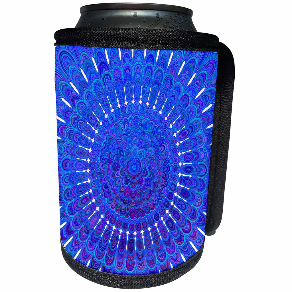 3dRose David Zydd - Floral Mandalas - Blue Floral Mandala - abstract bohemian design - Can Cooler Bottle Wrap (cc_287239)